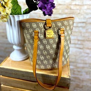 Dooney & Bourke Canvas Leather Monogram Bucket Bag